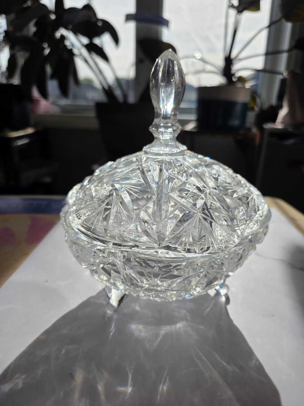 Cut Glass Lidded Candy Dish - Clear Crystal Pattern